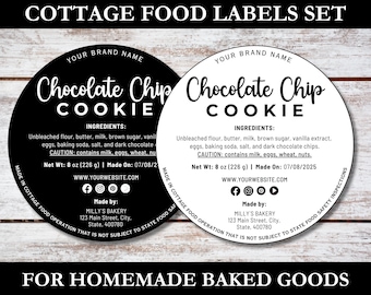 Editable Cottage Food Label, Cookie Sticker, DIY Bakery Kitchen Ingredients Tag, Business Packaging Decal