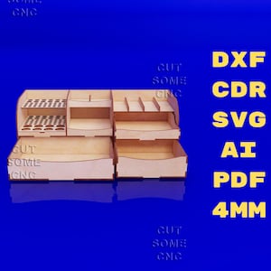 Organizador de escritorio DXF, PDF, CDR, AI, archivo cortado a láser para lápices, marcadores, pinceles y papel, cajón de almacenamiento de 4 mm, archivo SVG organizador Glowforge