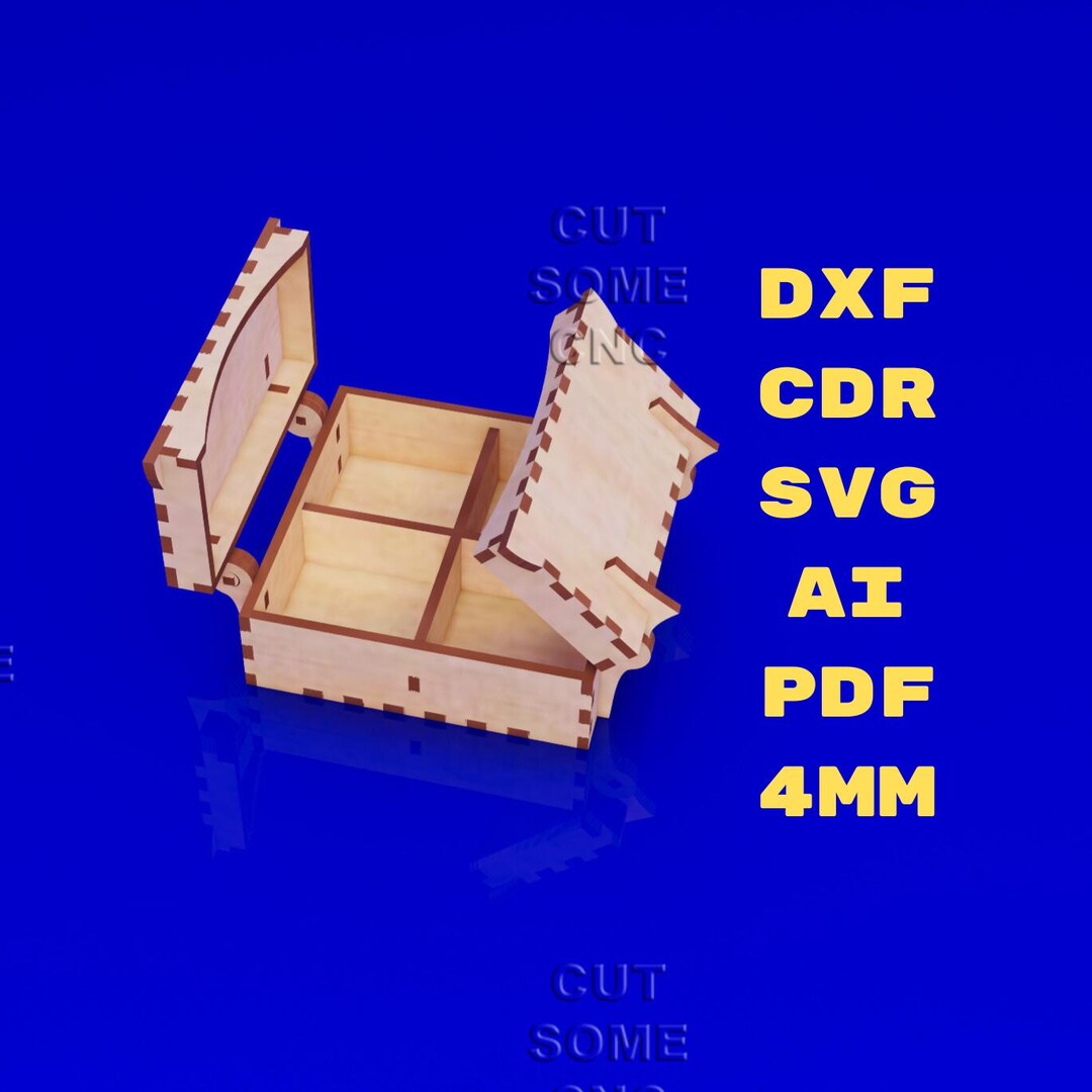 Wooden Box SVG Dxf Pdf Cdr Ai, 4mm Laser Cut File With Hinged Lid and ...