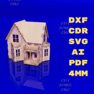Dollhouse Laser Cut File SVG dxf pdf cdr AI, 4mm Plywood Barbie House Vector Template, CNC Digital Download, Miniature 1:12, Glowforge