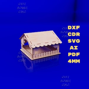 File di taglio laser per mangiatoia per uccelli in formato SVG, DXF, PDF, CDR, AI, modello vettoriale CNC da 4 mm per compensato, download digitale di casetta per uccelli da esterno, modello Glowforge