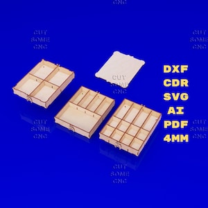 Modular Stackable Box Laser Cut File svg dxf pdf cdr ai, 4mm Plywood Organizer with Compartments, CNC Digital Download, Glowforge Template