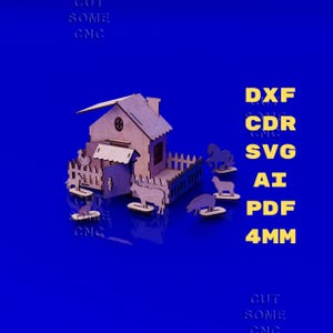Fattoria giocattolo in formato SVG, DXF, PDF, CDR, AI, modello digitale CNC da 4 mm per set da gioco fai da te per bambini, download digitale