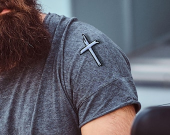 Embroidered Cross Patch | Iron on Minimalist Crucifix 3"