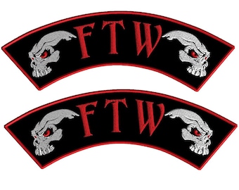 Skull Motorcycle Patch: FTW Iron-On Jacket Back Patch (13" x 3")