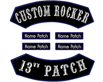 6 Piece Custom Embroidered Biker Patches Patch Set Top Bottom Rocker Name Tags Badges  Embroidery Motorcycle 13" MC Club Ribbon Banner Style