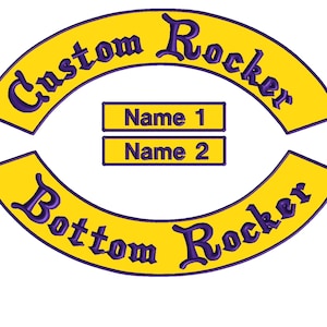 Motorcycle Patches for Jackets & Biker Vests | 12&quot; Top Rocker Patch, Bottom, Officer Tag, MC Cube | Iron on / Sew On