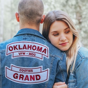 Custom Embroidered Double Tier - Two Line - Biker Rocker Top , Bottom or BOTH Set Patches Badges Motorcycle  MC Club - Iron on - 12"