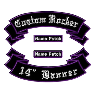 Custom Motorcycle Back Patch Set | Iron on Top Rocker Bottom Rocker and Name Tags | Iron On Patches for Jackets