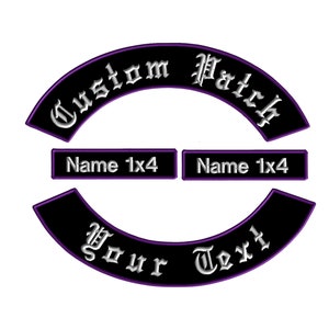 Motorcycle Patches for Jackets & Biker Vests | 12&quot; Top Rocker Patch, Bottom, Officer Tag, MC Cube | Iron on / Sew On