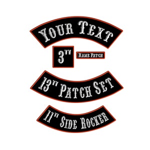 Custom Motorcycle Back Patch Set | Iron on Top Rocker Bottom Rocker and Name Tags | Iron On Patches for Jackets
