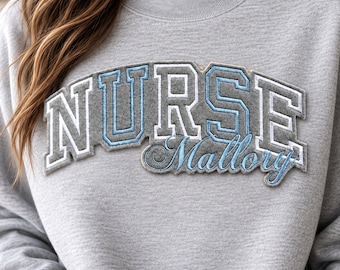 Custom Nurse Name Patch: Iron on Embroidered Applique for Sweatshirts, Hoodies & Jackets, RN Gift