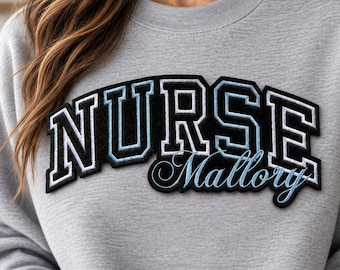 Custom Nurse Name Patch: Iron on Embroidered Applique for Sweatshirts, Hoodies & Jackets, RN Gift