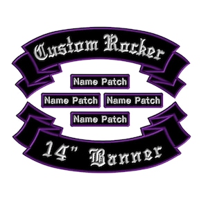 Custom Biker Patches for Jackets and Vests | Iron on Top Rocker Bottom Rocker and Name Tags | Iron On Patches for Motorcycle clubs 14&quot;