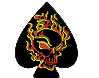 Large Back Patch for Jackets - Flame Skull - Spade - Iron on