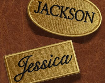 Embroidered Name Patch, Gold Work Shirt Tag