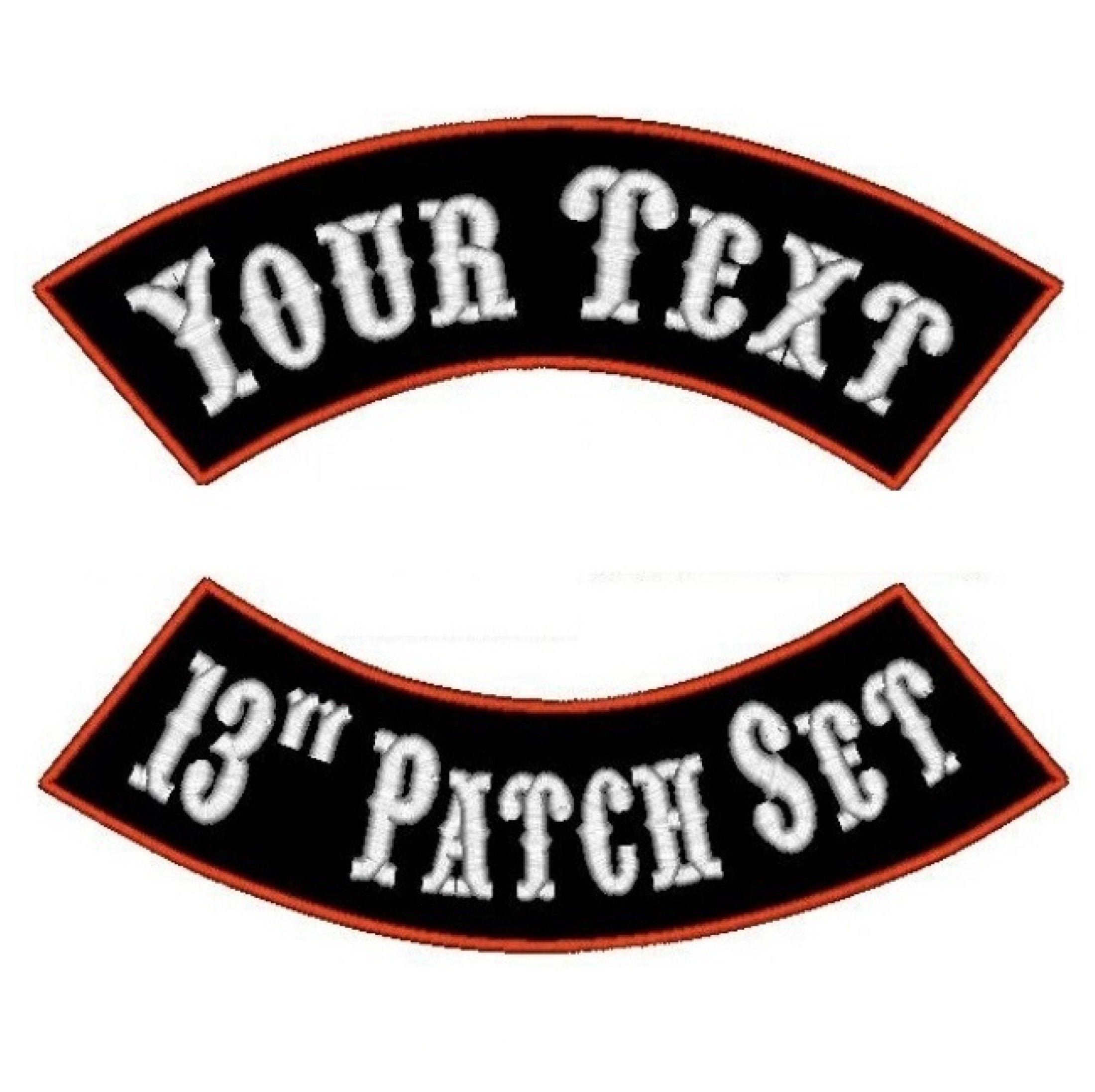  Custom Embroidered Patch Ribbon Rocker Name Tag MC Motorcycle  Biker Sew on Patches - 8 inch Set (E-2) - 7 pc