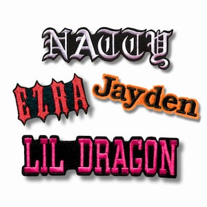 Custom Iron On Name Patch: Embroidered Felt Lettering, Jacket Backpack Tag
