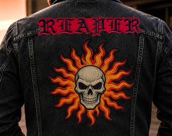 Flaming Skull Back Patch for Battle Jackets, Denim Jackets & Biker Vests