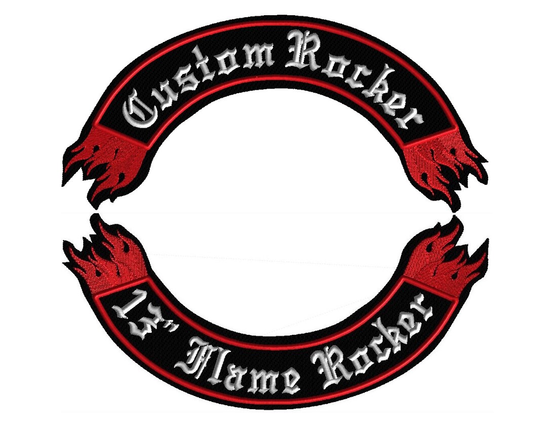 Custom Embroidered Flame Rocker Patch Set: Biker MC Club Patches (13