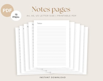 Páginas de notas imprimibles: rayadas, cuadriculadas y punteadas (A4, A5, carta) (descarga digital)