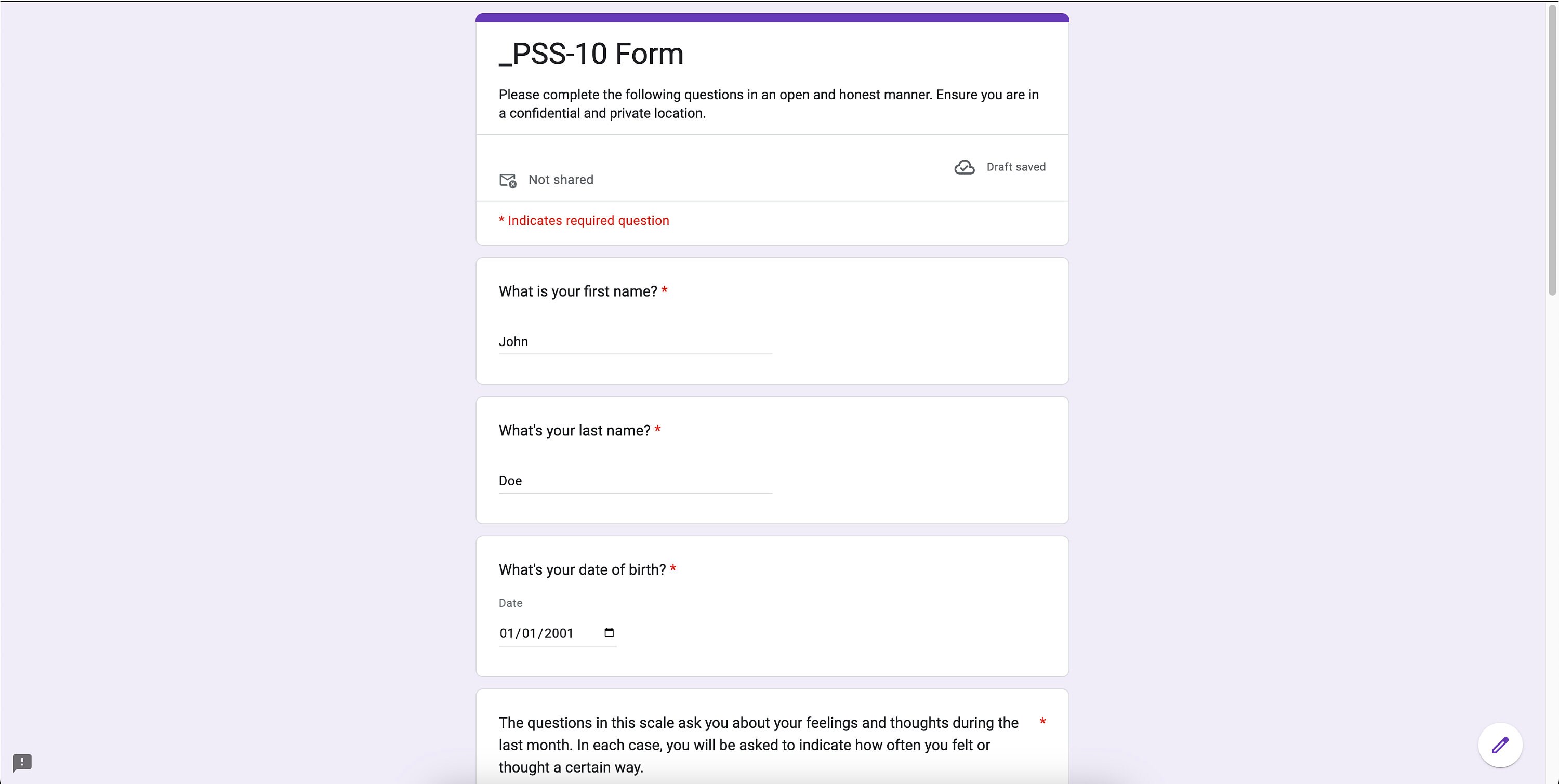 Perceived Stress Scale - 10 (PSS-10) Google Form With Scoring and ...
