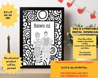 Sztuka Jorubów | Afrykański wydruk liniowy | Afrocentryczny wystrój domu | Do natychmiastowego wydruku | Pobieranie cyfrowe I A4, A5, 8,5 x 11 I Bawoni Art