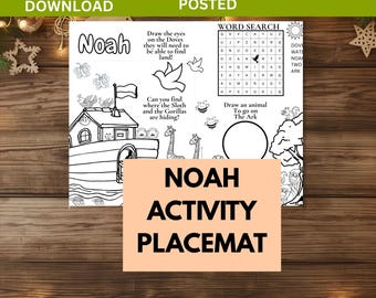 Noah’s Ark Activity Placemat – Bible Story Coloring & Games | Instant Digital Download (11” x 8.5”)