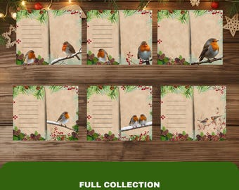 Zestaw stron dziennika Winter Robin Junk – zestaw 6 cyfrowych papierów do scrapbookingu (11" x 8,5")