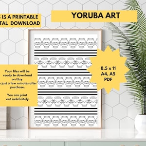 Puede incluir: Impresión de arte yoruba imprimible con un diseño en blanco y negro de ollas y rayas. Disponible en formatos A4, A5 y PDF de 8,5 x 11 pulgadas. La descarga digital está lista para descargar en Etsy.