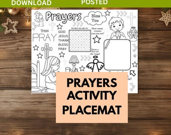 Prayers Activity Placemat for Kids, Christian Coloring Page, Bible Activity, Sunday School, Faith  PDF