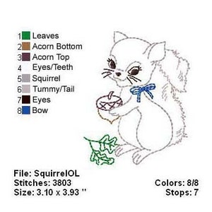 Baby Squirrel Machine Embroidery Design 4x4 image 2