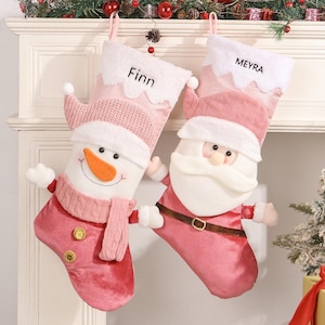 Personalized Christmas Stocking with Name,Santa Claus Stocking, Pink Christmas Stockings for Girl, Holiday Stocking, Christmas Gift for Her