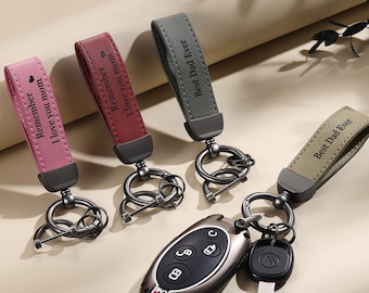 Personalized Leather Keychain,Custom Wrist Strap Key Ring,Leather Keychain for Men,Gifts for Dad,Gifts for Mom,Anniversary gift for Husband