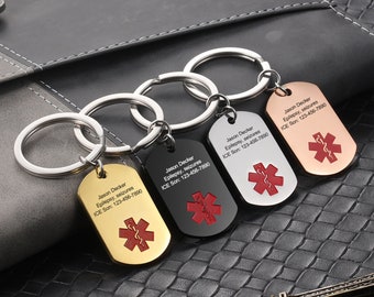 Portachiavi personalizzato con avviso medico per uomini e donne, targhetta identificativa medica, ID di allerta di emergenza personalizzato, portachiavi ICE inciso, regali per pazienti