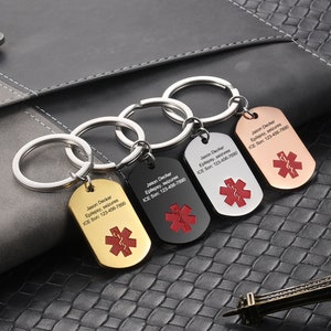 Personalized Medical Alert Keychain for Men and Women,Medical ID Tag,Custom Emergency Alert ID,Engraved ICE Keyring,Gifts for Patient