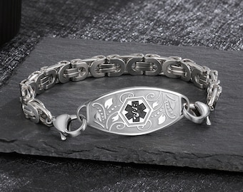 Personligt medicinskt ID-armband för män, nödlarm-ID-armband, medicinskt armband i rostfritt stål, graverat ICE-armband, presenter till honom