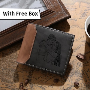 Cartera personalizada con foto para hombre, cartera con foto grabada, cartera de cuero PU, regalo de aniversario para él, regalo para el esposo, regalo del Día del Padre