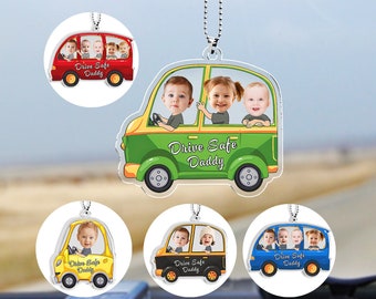 Foto personalizzata per auto con bambino, decorazione per auto con foto in acrilico, papà guida con prudenza, regalo per la festa del papà per papà e marito, regalo per lui, regali per papà