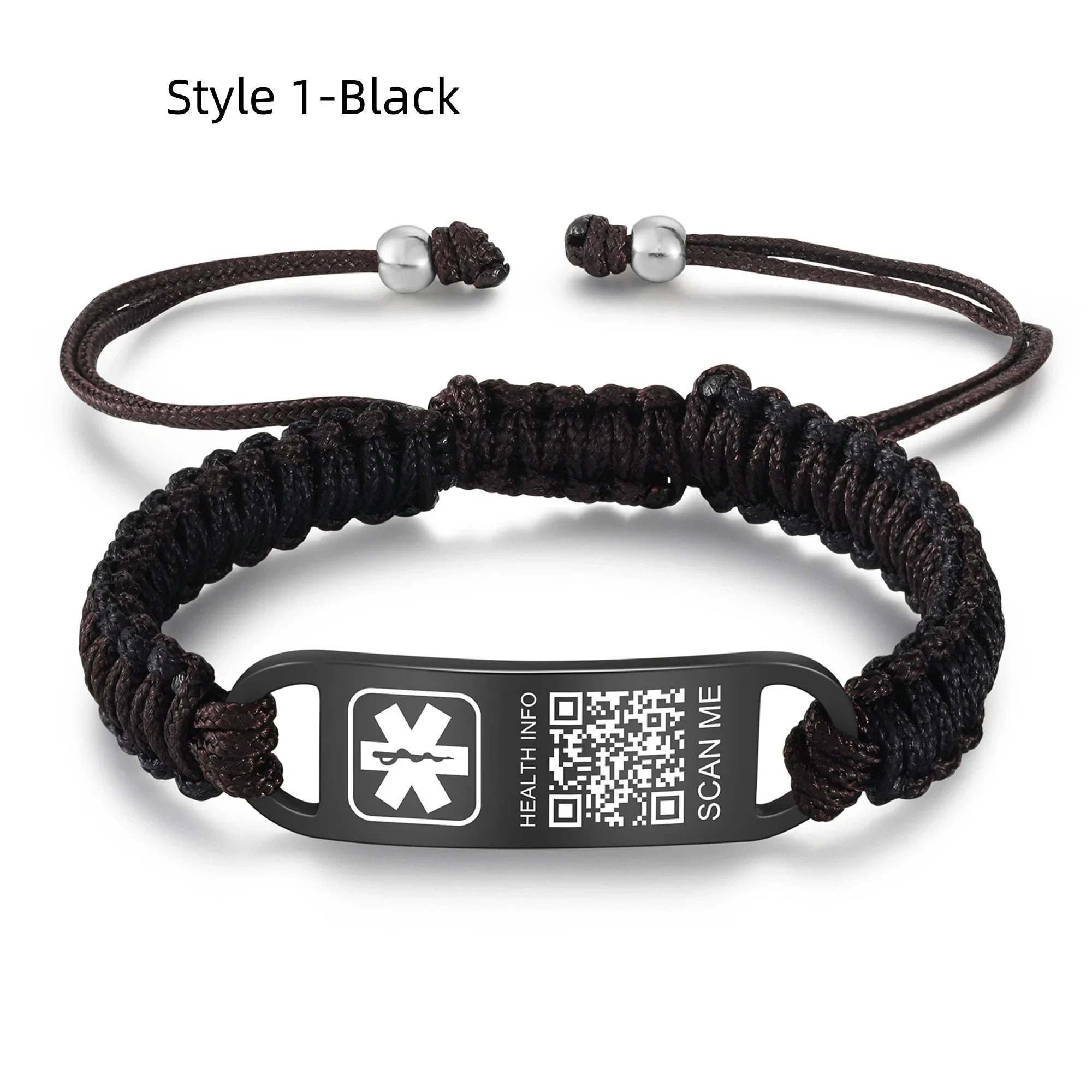 Personalized QR Code Medical Alert Bracelet,woven Rope Extendable ...
