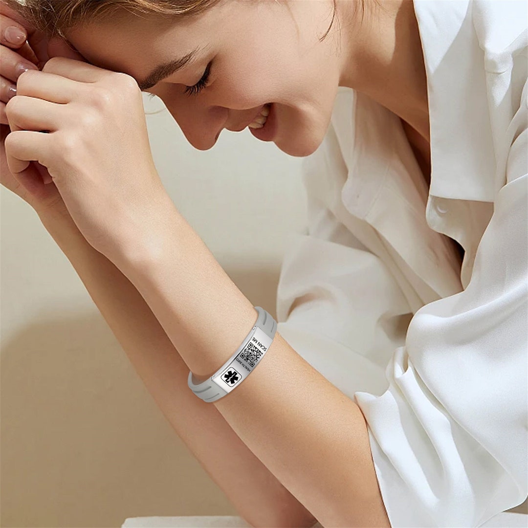 QR Code Medical ID Wristband For Adults - Waterproof Safety Bracelet With Emergency Contact Info