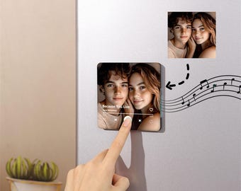 Imán de nevera con música personalizado, imán de nevera con fotos y música personalizadas, caja de música con reproducción de canciones, imán con foto y música, regalo de cumpleaños para él o ella
