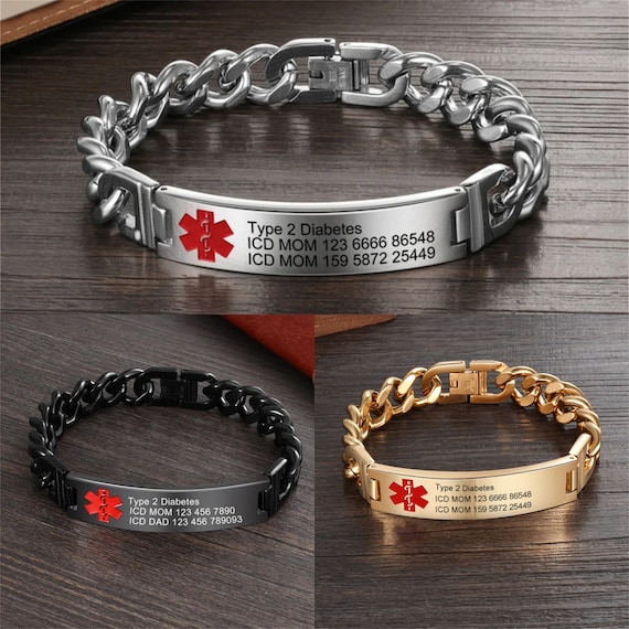 Personalized Medical Bracelet,Medical Alert ID Bracelets,Custom Health Information and Emergency ID,Gifts for Men,Gifts for Diabetes