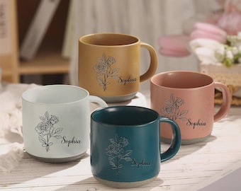 Custom Birth Flower & Name Mug,Mother's Day Gift for Her, Personalized Ceramic Mug,Wedding Gift, Floral Cup, Birthday Gift for Mom