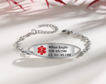 Personalize Women Medical Bracelet,Custom Emergency Alert ID Bracelet,Engraving ICE Bracelet,Diabetes Bracelet,Gifts for Patients