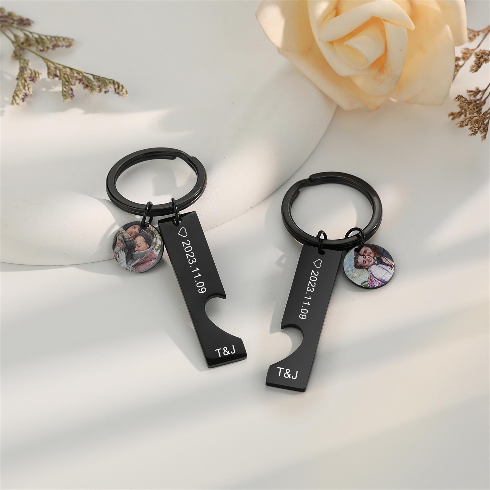 Personalized Engraved Heart Couple Keychain Set,custom Photo Keychain ...
