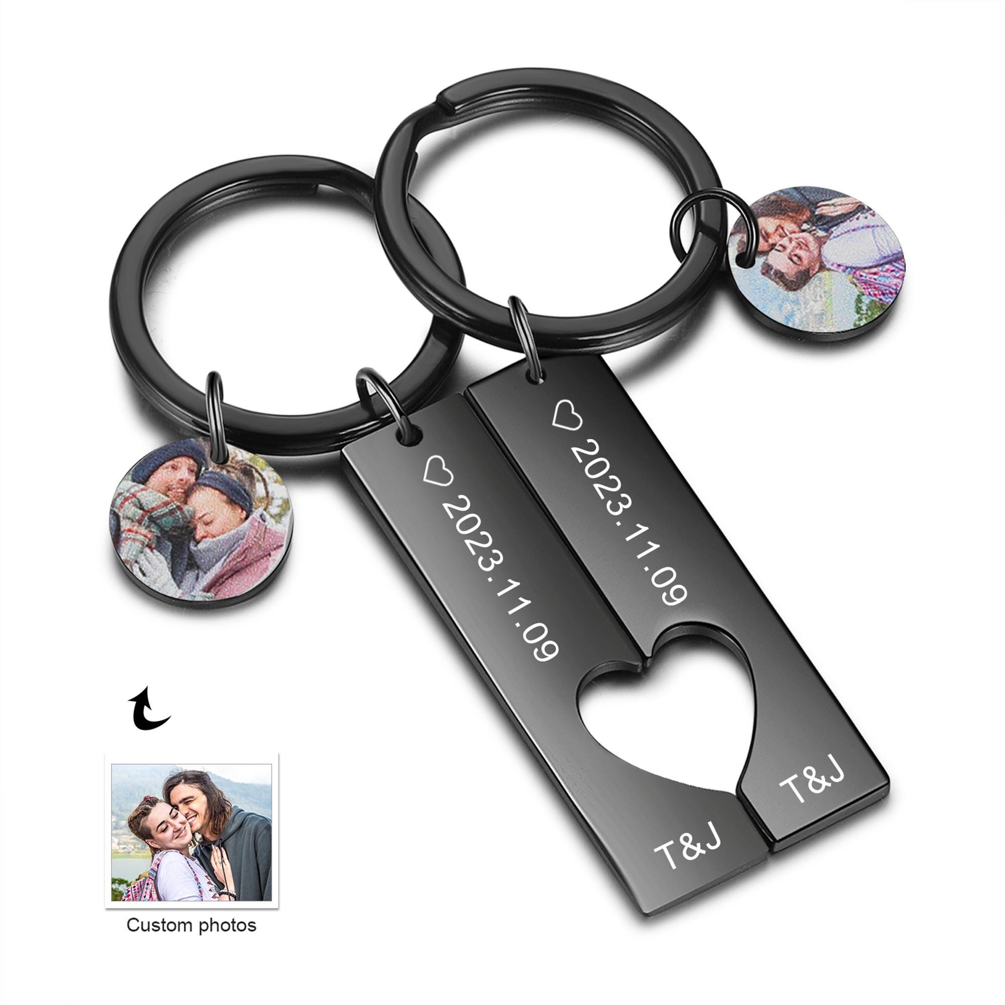 Personalized Engraved Heart Couple Keychain Set,custom Photo Keychain ...