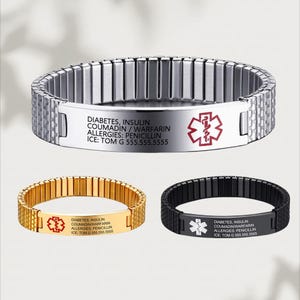 Personalized Men Medical Bracelet,Stretch Medical Alert ID Bracelet,Emergency SOS Bracelet,Gift for Epilepsy,Diabetes,and Dementia Patients