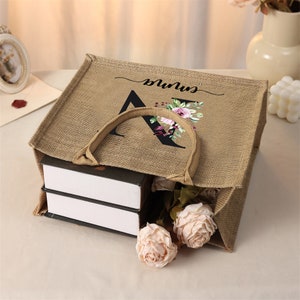thumbnail image 2 of Personalized Initial Jute Tote Bag For Women - Heavy Duty Natural Canvas Bag 2 of 13