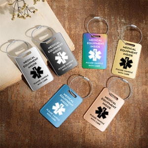 Étiquette de bagage d'alerte médicale personnalisée,Étiquette d'identification d'alarme médicale gravée,Étiquette de sac à dos,Étiquette de bagage pour valise,Essentiels de voyage